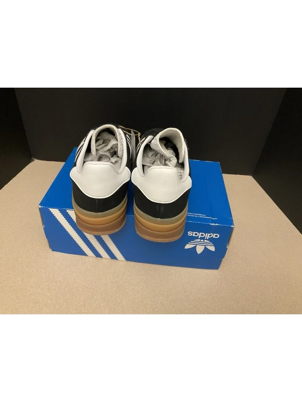 New! Womens Adidas Gazelle Bold Black/White/Gum Athletic Shoes. Size 9.5. Nice!